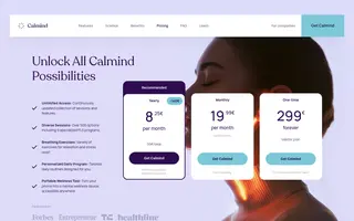 Calmind homepage website preview