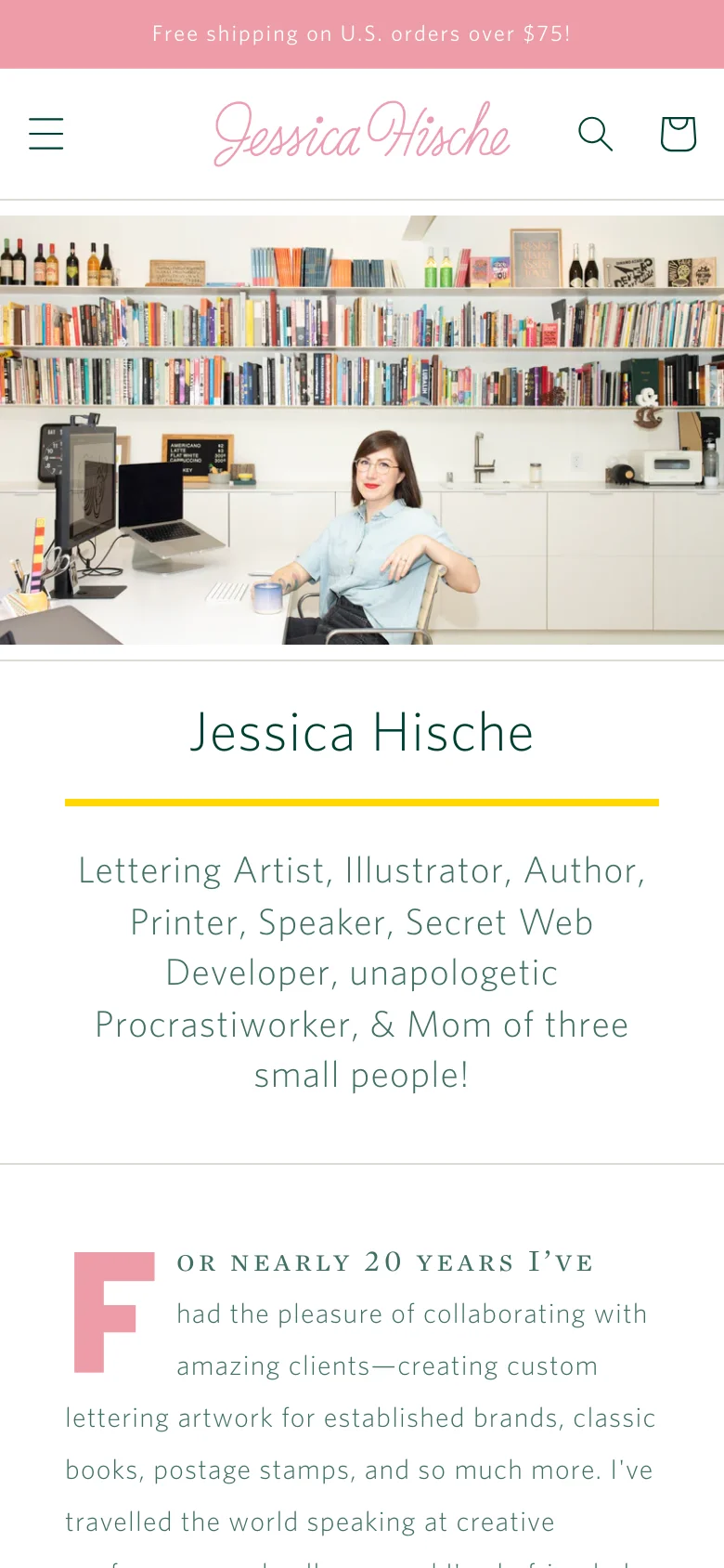Jessica Hische About Us mobile website screenshot