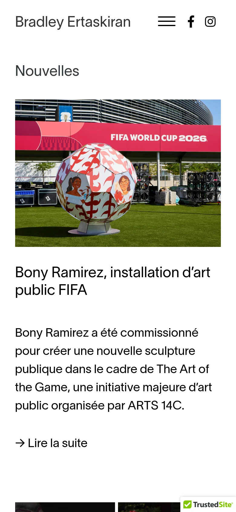 The mobile version simplifies the layout into a single-column vertical scroll. The desktop navigation is replaced by a hamburger menu icon next to social media icons at the top. The news articles appear as large, full-width images followed by their respective headlines and text content.