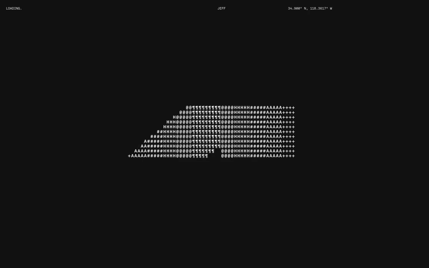 The desktop homepage features a dark, minimalist aesthetic with a large, black background. A high-contrast black and white hero image shows a film crew setting up a large translucent fabric screen on a tropical beach under palm trees. The brand name 'a.cre®' is displayed in large white lowercase letters at the bottom, and minimal white text provides geographic coordinates and a loading status.