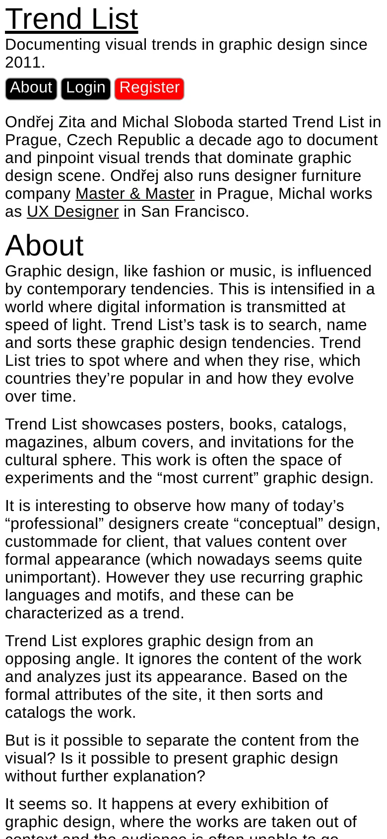 The mobile version presents a single-column layout optimized for vertical scrolling. The text content is stacked vertically, with the header, navigation buttons, and body paragraphs appearing first, followed by the large image previews below the text.