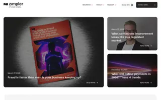 Zimpler homepage website preview