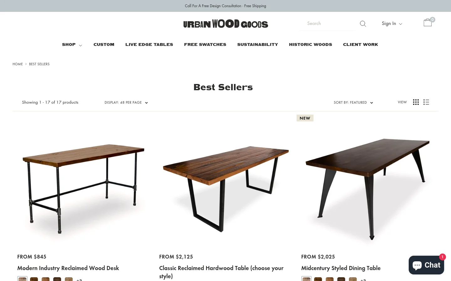 Urban Wood Goods Shop / Catalog desktop website screenshot