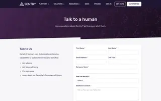 Sentry homepage website preview
