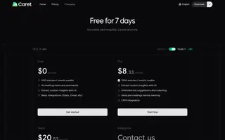 Caret homepage website preview